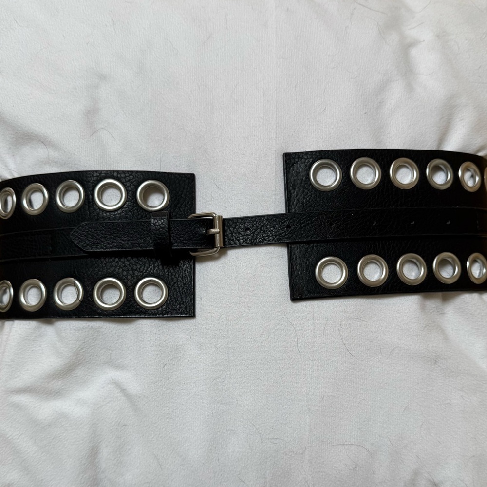 Black Leather Belt with Silver Accents